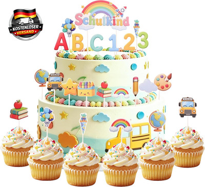 Tortendeko Einschulung 2026, 16 Stück Kuchendeko Schulanfang Set Mit Schulkind M