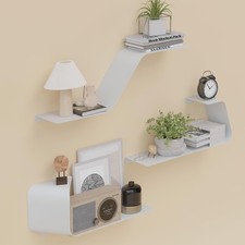 Floating Shelves - Set of 3 Wall Mounted Metal Shelves with Unique Design for...