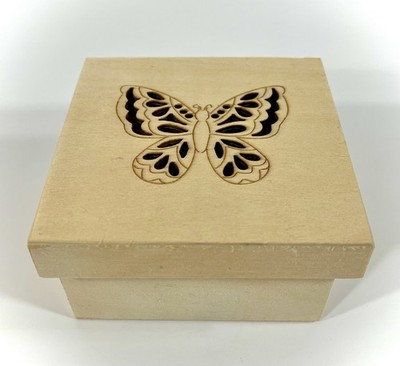 Wooden Storage Gift Jewelry Trinket Box Laser Cut Butterfly Handmade OOAK Wood 
