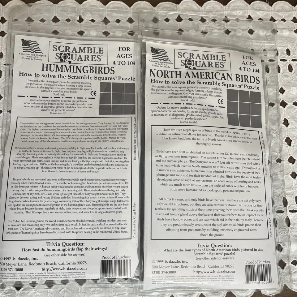 Scramble Squares Puzzle Tiles Humming Birds and North American Birds - Image 2 of 4