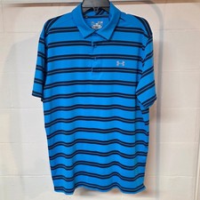 Under Armour Mens XL Blue Striped HeatGear Loose Fit Short Sleeve Polo Shirt