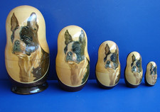 Russian Matryoshka Boston Terrier Dog 5pcs Wooden nesting dolls toy hand painted