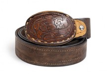 VTG Steerhide leather Full Grain Western belt hand carved buckle rodeo-cowboy
