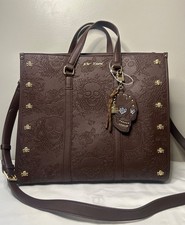 NEW NWT BETSEY JOHNSON Large Skull Embossed XOMATTIE Tote Bag Chocolate