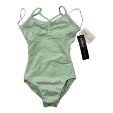 So Danca Girls Microfiber Tank Leotard Light Green Lace Mesh Sz 8-10 NWT