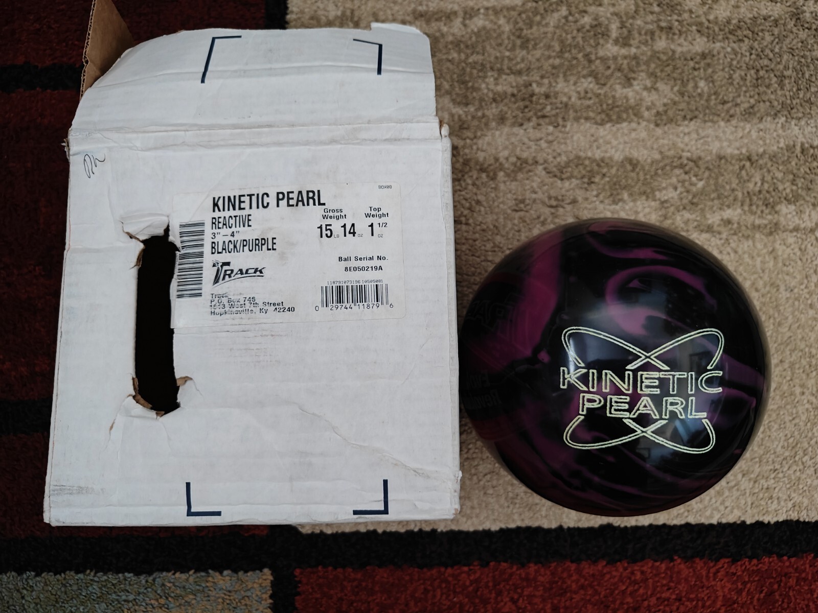 Kinetic Pearl Track bowling ball 15lbs 14oz 3-4"pin NEW IN B