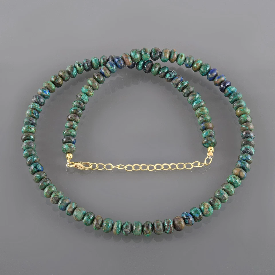 Collar de mujer hecho a mano con cadena de cuentas Rondell de azurita azurita natural de 18" Foto 2 de 4