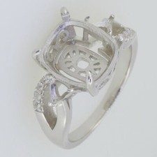 Sterling Silver Semi Mount Ring Setting Cushion CU 12X10mm Tri 4x4mm W