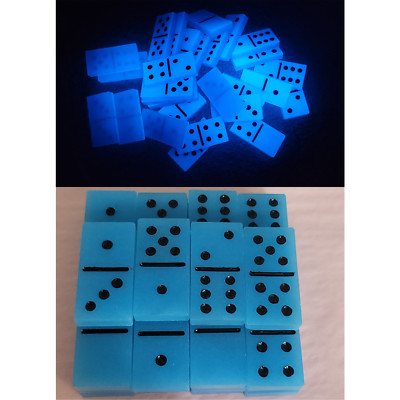 Handmade Resin Art Glow in the Dark Double Blue with Black Dominoes Set Gift Toy