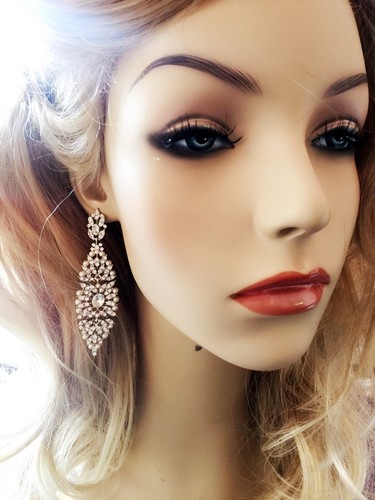 EARRING made with Swarovski Crystal Dangle Drop Wedding Bridal Silver Pearl SW30 - Picture 4 of 7