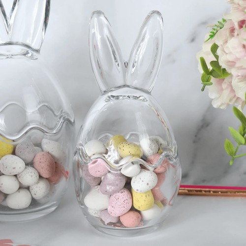 Easter Bunny Sweets Jars Set Of 3 Clear Glass Candy Holders Rabbit Ears - Picture 3 of 6