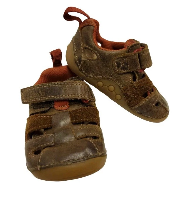 Clarks First Shoes Size 2 Toddler Brown Leather Red trim 17.5W