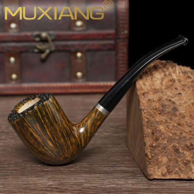 MUXIANG Glatte Freihand pfeife Briar Holz Tabakpfeife gebogene Dublin Pfeife