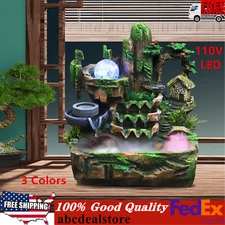 Zen Indoor Tabletop Water Fountain Resin Rockery Waterfall Mist Water Feature US