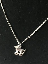 Vintage Ice Figure Skate Shoe Pendant Silver Tone 16" Fine Chain Necklace