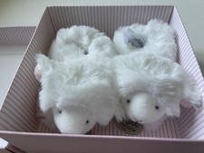 DOUDOU Et Compagnie Paris Lamb Rattle Baby Booties Slippers White Pink Ears New