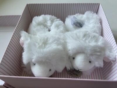DOUDOU Et Compagnie Paris Lamb Rattle Baby Booties Slippers White Pink Ears New