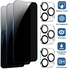 For iPhone 17 16 15 14 13 Pro Max Tempered Glass Privacy Screen Camera Protector