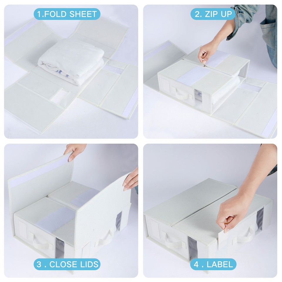 2Pcs Bed Sheet Organizer Foldable Bed Sheet Set Storage Bins with