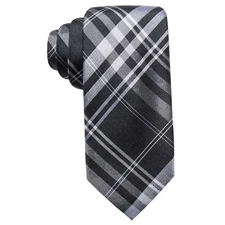 RYAN SEACREST DISTINCTION Black Turn Plaid Silk Slim Tie