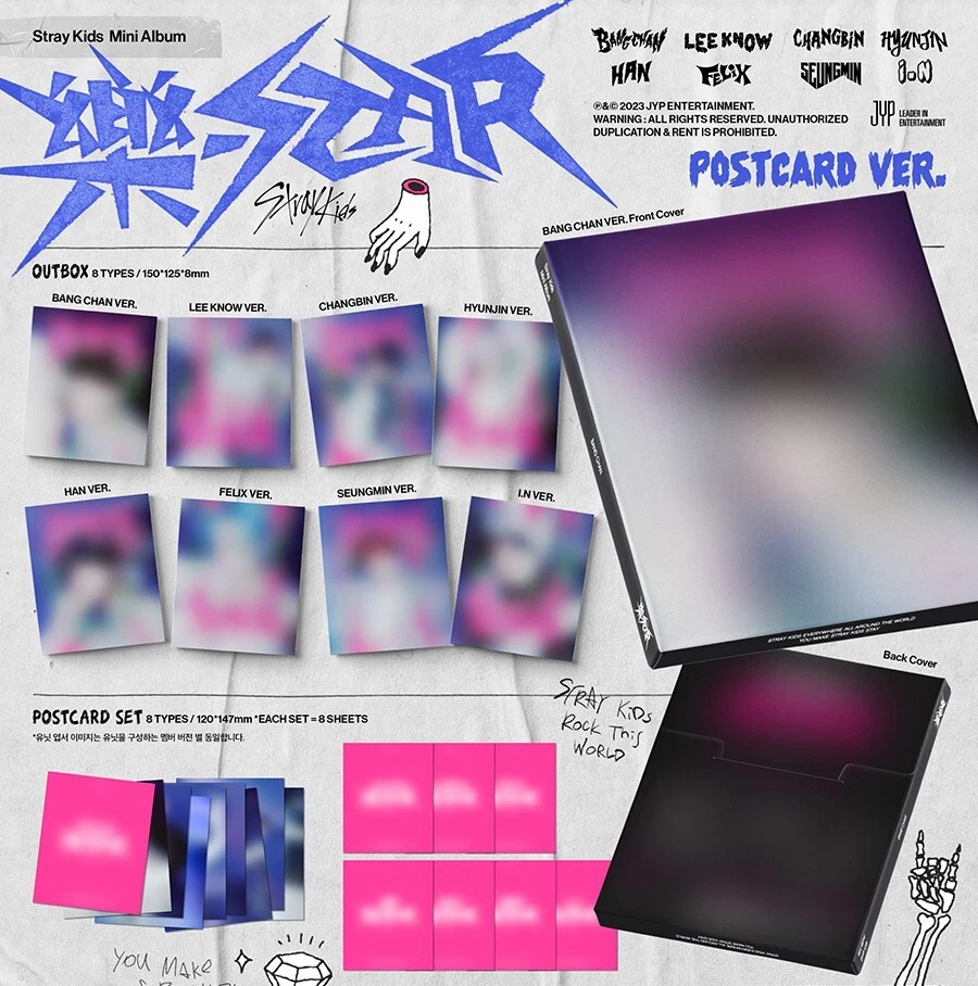 STRAY KIDS 樂/ROCK STAR Album POST CARD 8 Ver SET/8CD+8Card