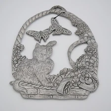 Vintage Cat/Kitten in a Basket and Butterflies Wind Chime by Carson, made in USA