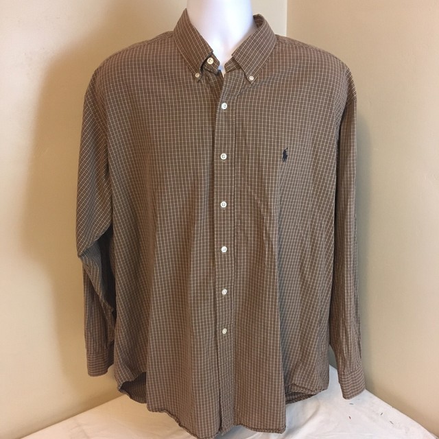 Ralph Lauren Mens Blake Shirt XL 100% Two-Ply Cotton Brown Check Free Shipping! | eBay
