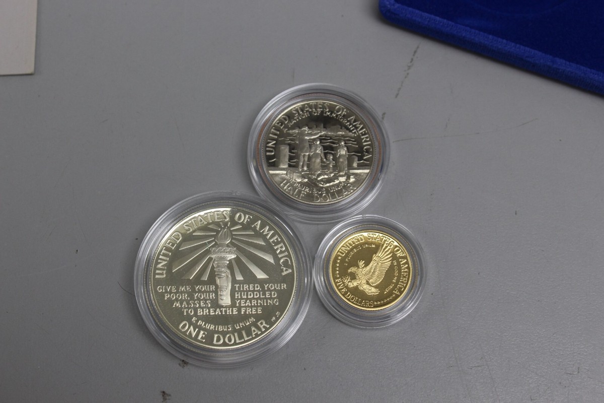 United States Liberty Coins 1886 - 1986 3 Coin Set w/ Case & COA