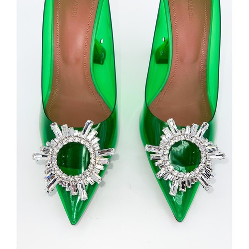 NWT AMINA MUADDI Begum Green Pointed Toe Crystal Brooch Glass Pumps Size EU38.5 - Picture 7 of 15