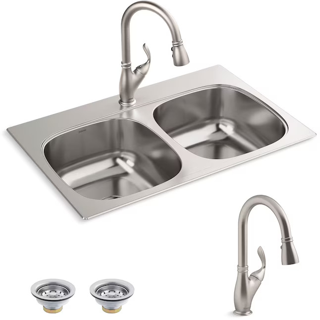 Sterling Holland Drop-in 33-in x 22-in Stainless Steel Double Bowl 18 Gauge KIt