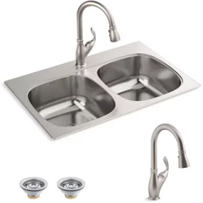 Sterling Holland Drop-in 33-in x 22-in Stainless Steel Double Bowl 18 Gauge KIt