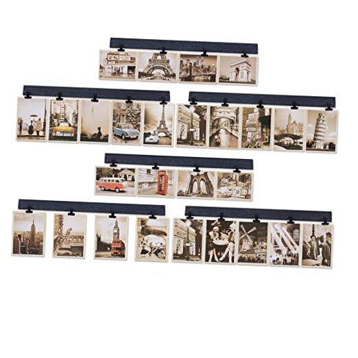 6 Wooden Picture Frames Collage Wall Decor with 30 Clips in Natural Finish-image