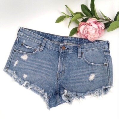 URBAN OUTFITTERS BDG Jean Shorts Sz 30 Dolphin Distressed Light Wash Frayed Edge