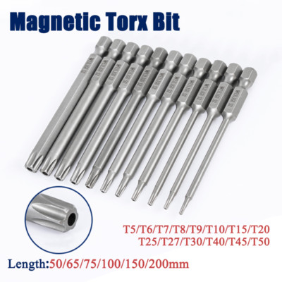 Pin Torx Bit Magnetic Single Screwdriver Bit T6-T50 Length:50-200mm Multi-Size