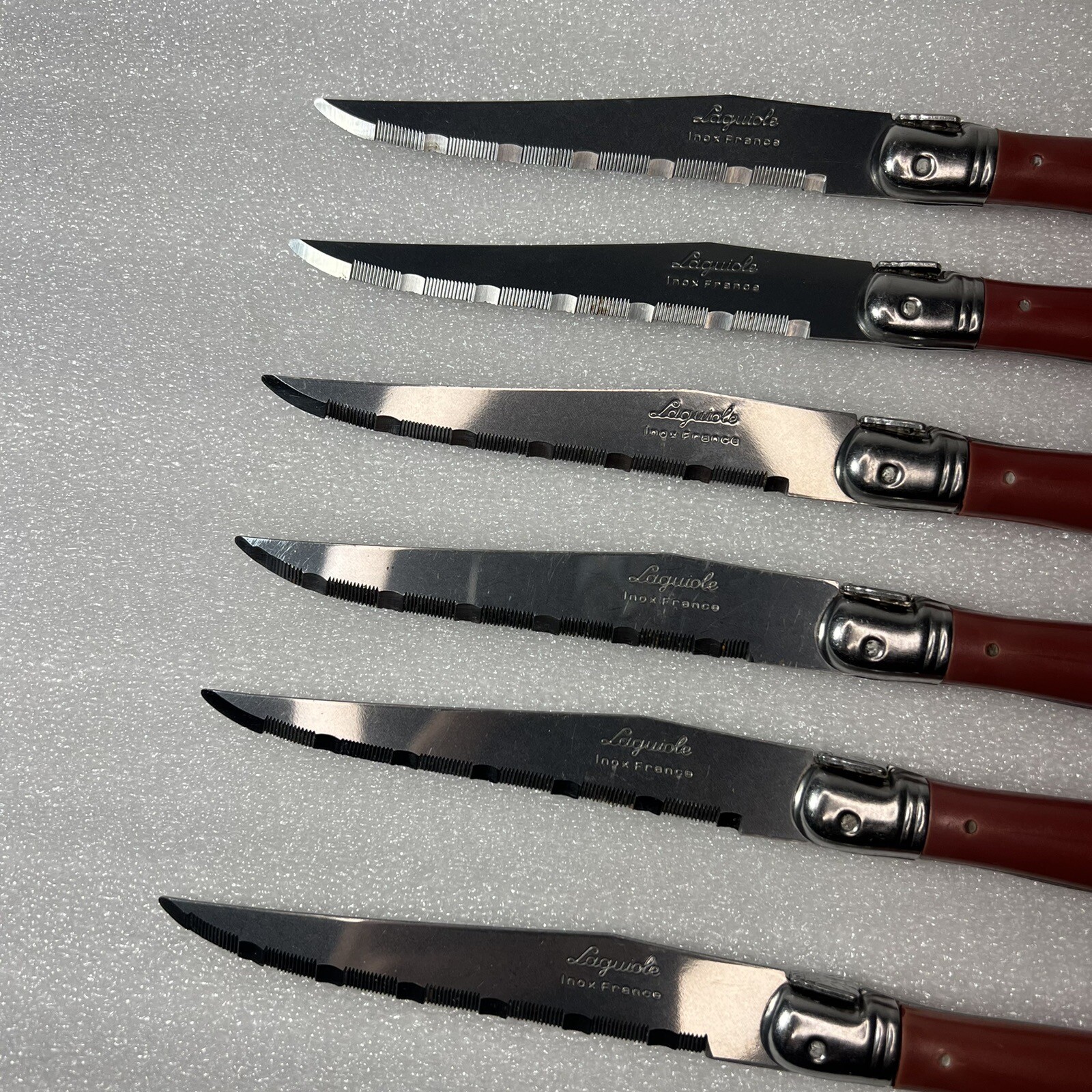 Vintage Laguiole Inox France Steak Knives Red Handles Set of 6 eBay