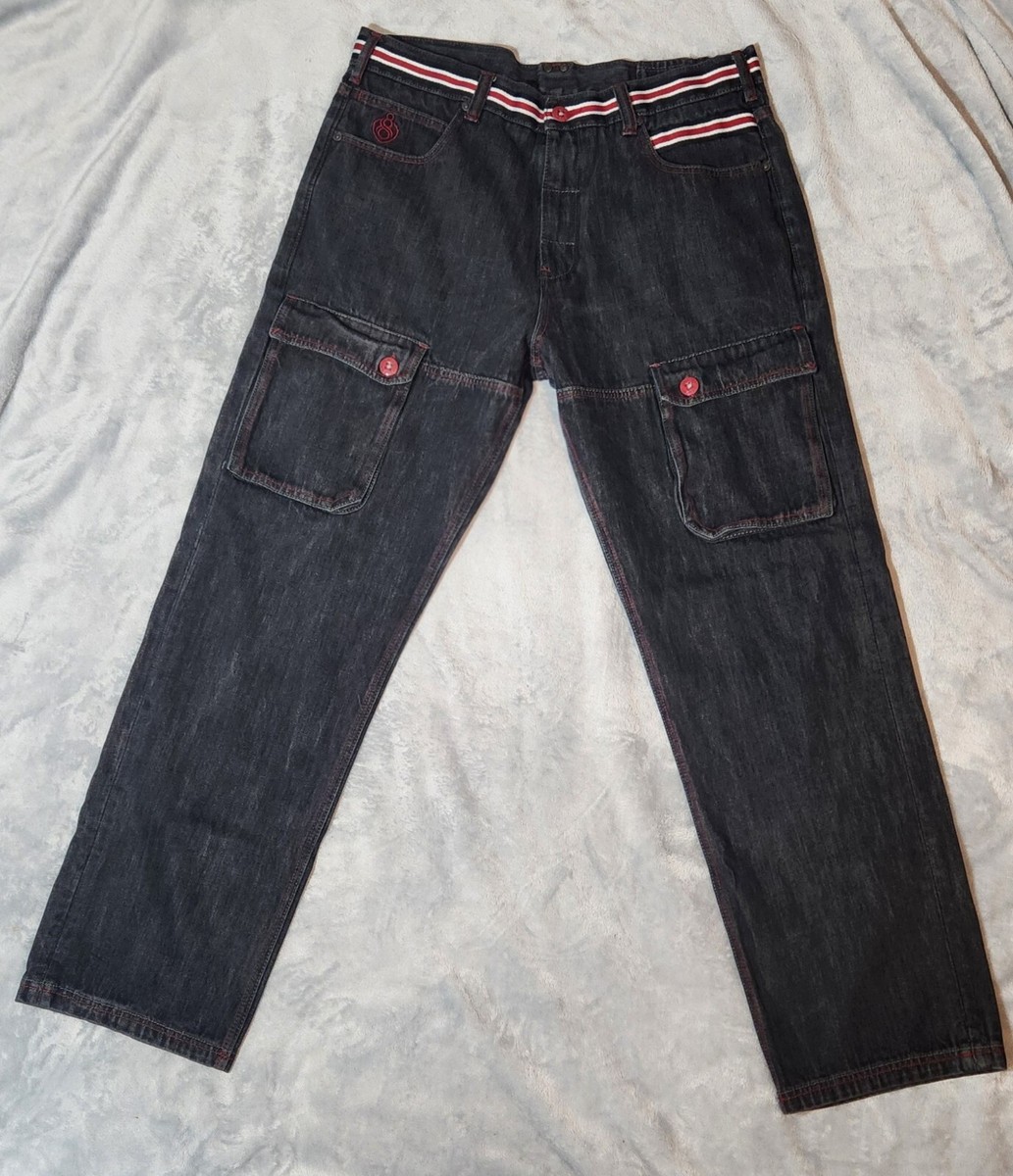 Eight 732 Jeans Men' 38x33 Embroidered Pocket Baggy 8732 Hip Hop