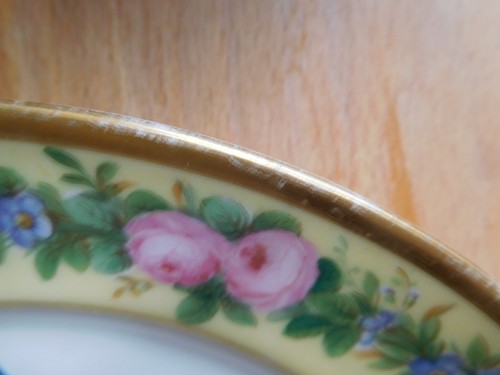 ANTIQUE YELLOW GROUND FEUILLET PORCELAIN BREAKFAST CUP AND SAUCER AND PLATE TRIO - Picture 21 of 24