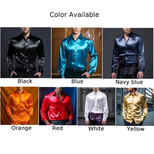 Herren Satin Hemd Tanzen Oberteile Hochglanz Kleid Langarm Hochzeit Freizeithemden Neu - Bild 4 von 25