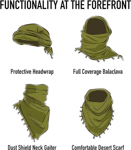 Olive Drab/White Shemagh Heavyweight Tactical Desert Keffiyeh Scarf Cotton 42x42 - Picture 5 of 7