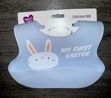 Parents Choice Silicone Pocket Baby Bib My First Easter Lt Blue Easter Bunny