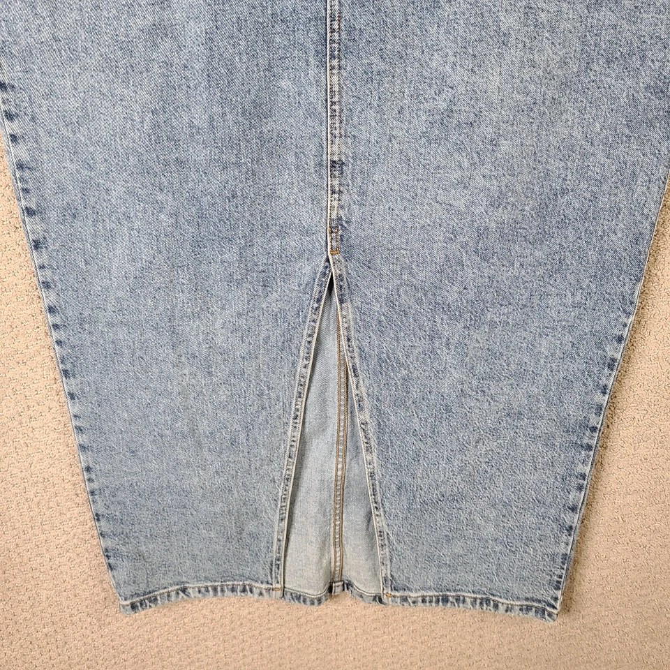 Asos Skirt Womens 14 Blue Denim Acid Wash Long Maxi High Slit Curvy Stretch - Image 3 of 4