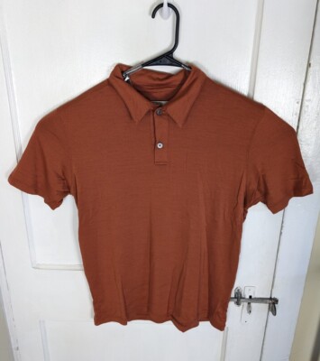 Ibex Merino Wool Polo Shirt Rust Orange Men Sm. USA Made 