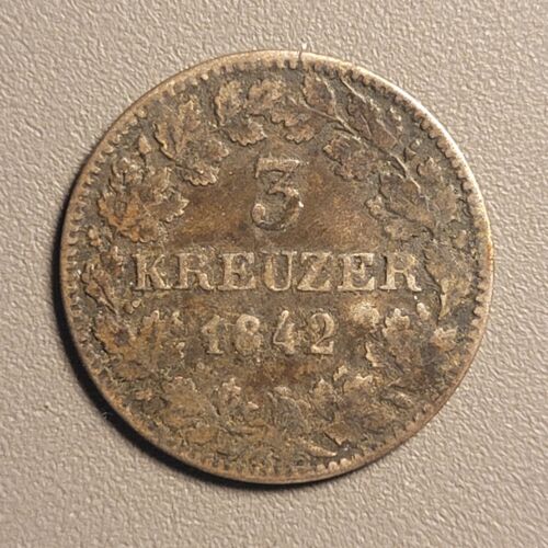 1842 Wurttemberg 3 Kreuzer Coin - Silver - German States - Picture 2 of 2