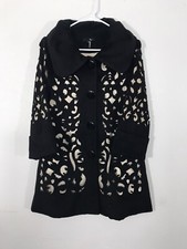 Ryu Sz Small Laser Cutout Peacoat Black Over Taupe Shimmer Lining Shawl Collar