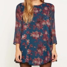 Kimchi Blue Teal Floral Shift Cinderdrea Frock Mini Dress - Size Large