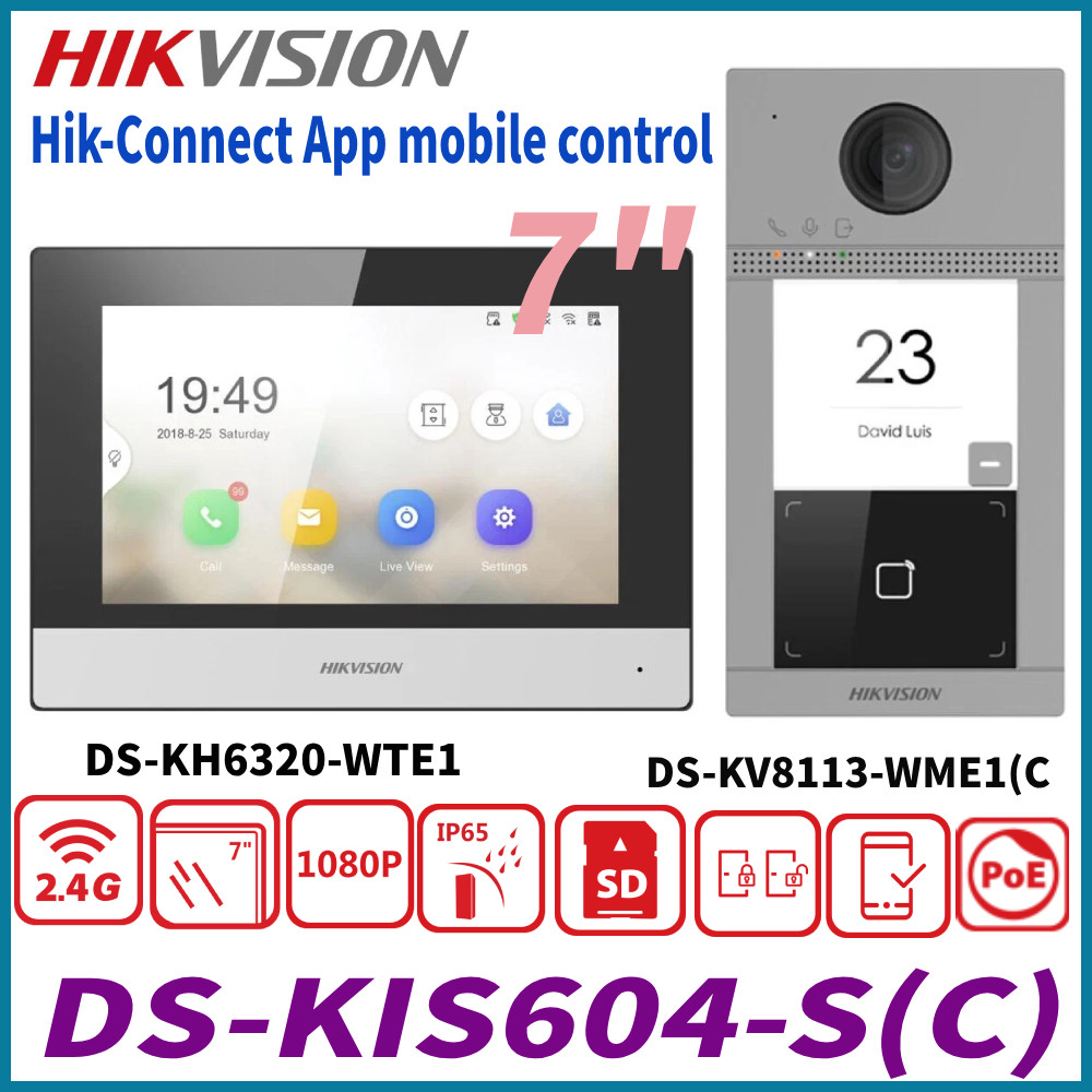Kit de intercomunicación de video IP Hikvision DS-KV8113-WME1(C) DS-KH6320-WTE aplicación WiFi PoE