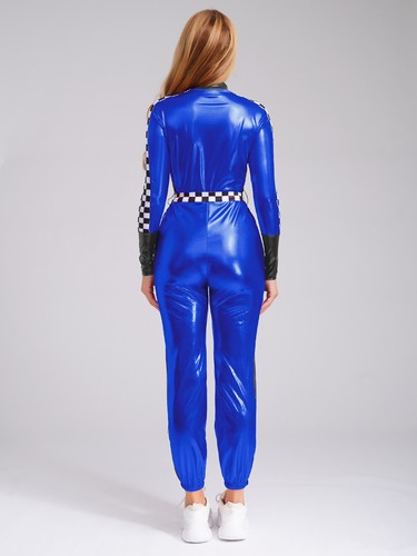 Costume donna speed racer scacchiera manica lunga unitard con cintura abiti - Foto 36 di 52