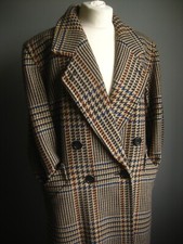 Aquascutum Long Trench Coat Wool Tweed 12 14 16 Retro Sherlock Blogger Check