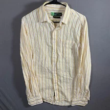 Ram Raj Linen Park Shirt Adult Medium Yellow Long Sleeve Button Up Mens