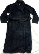 Sleepyheads Black Robe Plush Fleece Jacquard Long Sleeve Bathrobe Women Medium